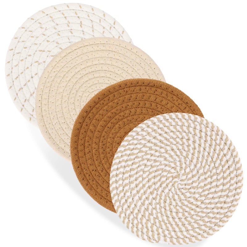 Billbotk 7"" Trivets for Hot Dishes, Hot pots and Pans, 4 Heat Resistant Hot Pads, Pot Holders for Kitchen, Home Essentials for New Home and Farmhouse Decor, Fall Decorations for Home(Brown) - Image 1